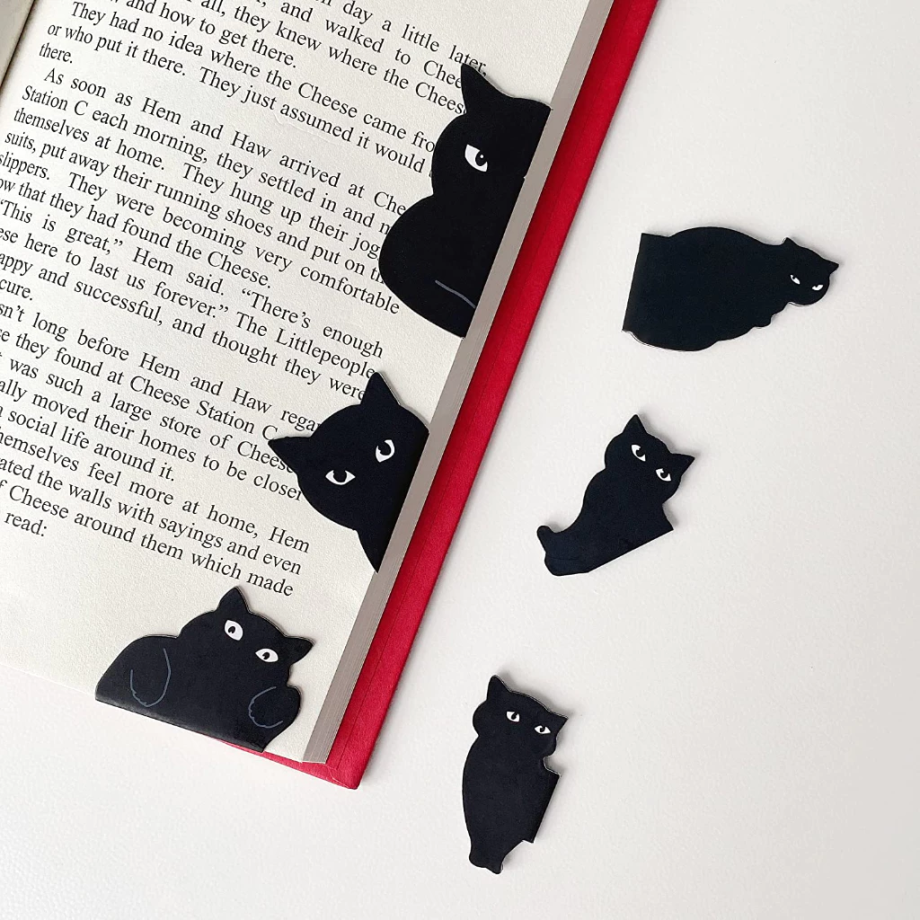 Penlab 6pcs Black Cat Bookmark for Books Cute Cartoon Magnetic Page Clips Marker Unique Reading